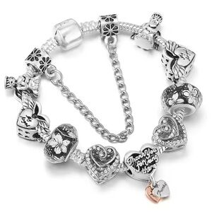NEW Sterling Silver Mom & Grandma Charm Bracelet